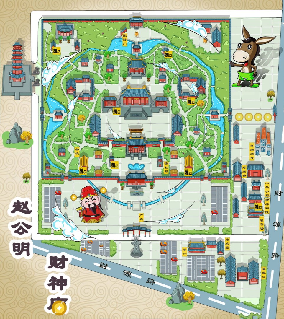 微山寺庙类手绘地图